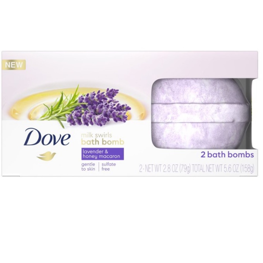Dove Milk Swirls Bath Bombs, Lavender & Honey Macaron, 2 Ct